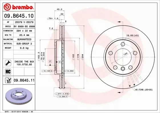 BREMBO TARCZE+KLOCKI PRZÓD MINI R60 R61 294MM 