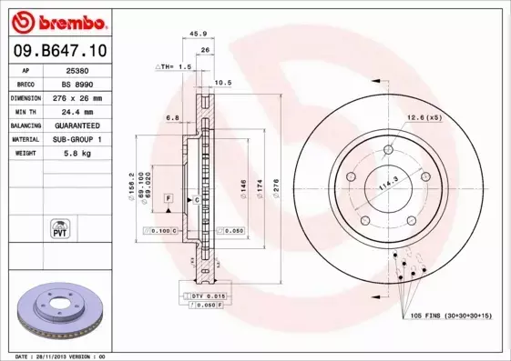 BREMBO TARCZE+KLOCKI PRZÓD LANCER VIII 276MM 