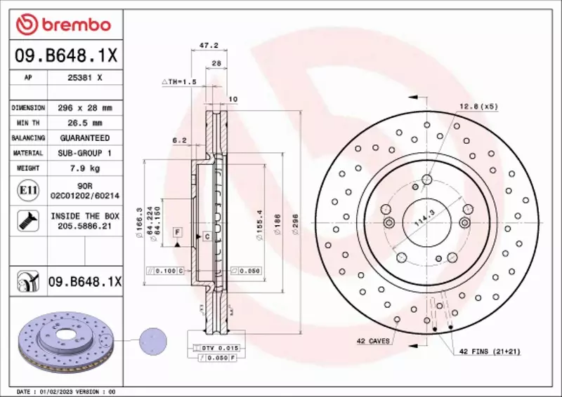 BREMBO TARCZA HAMULCOWA 09.B648.1X 