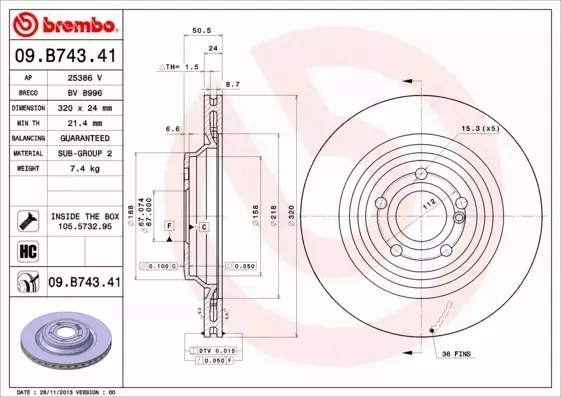 BREMBO TARCZE+KLOCKI TYŁ MERCEDES SL R231 320MM 