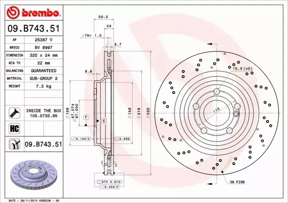 BREMBO TARCZE+KLOCKI TYŁ MERCEDES SL R231 320MM 