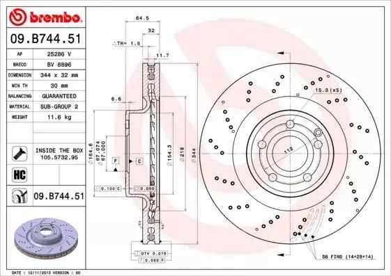 BREMBO TARCZE+KLOCKI P MERCEDES SLK R172 344MM 