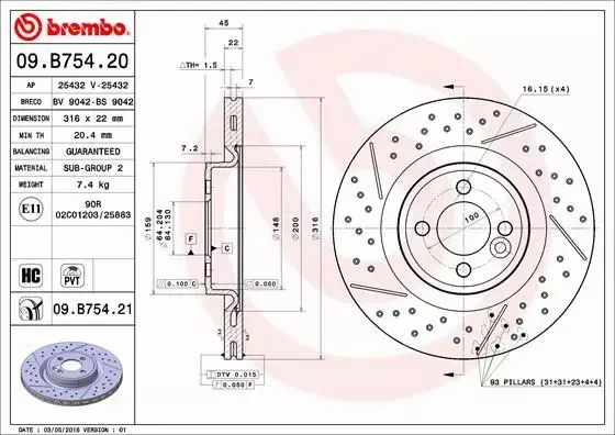 BREMBO TARCZE+KLOCKI PRZÓD MINI R57 R58 316MM 