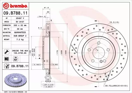 BREMBO TARCZE+KLOCKI TYŁ MERCEDES A W176 AMG 330MM 