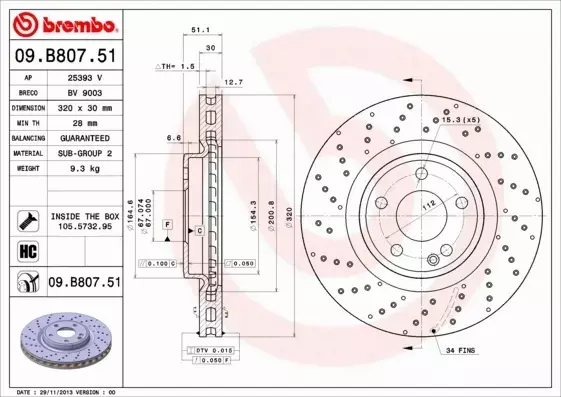 BREMBO TARCZE HAMULCOWE PRZÓD 09.B807.51 