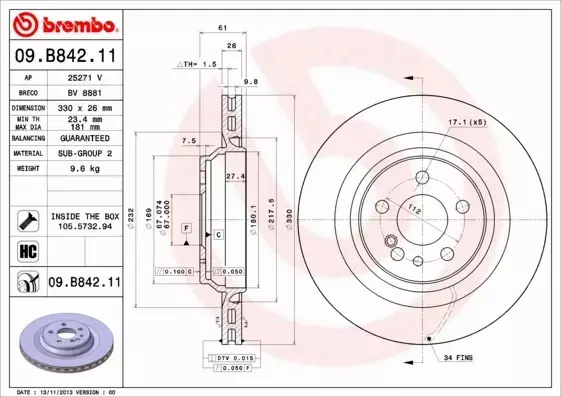 BREMBO TARCZE+KLOCKI TYŁ MERCEDES S W220 330MM 