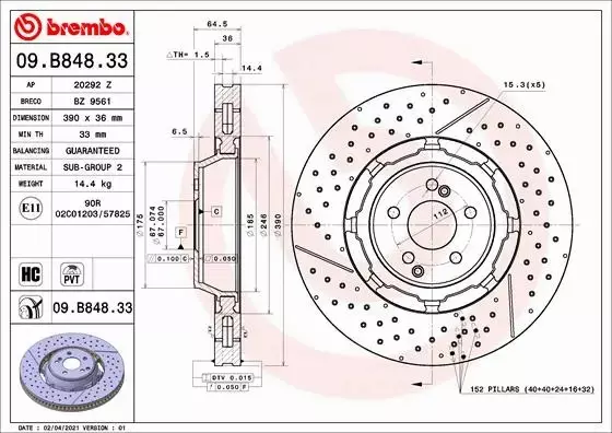 BREMBO TARCZA HAMULCOWA 09.B848.33 