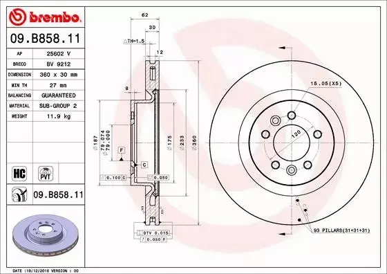 BREMBO TARCZE HAMULCOWE PRZÓD 09.B858.11 