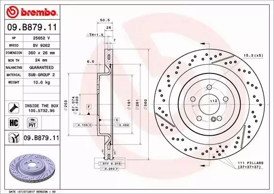 BREMBO TARCZE+KLOCKI T MERCEDES C63 AMG C205 360MM 