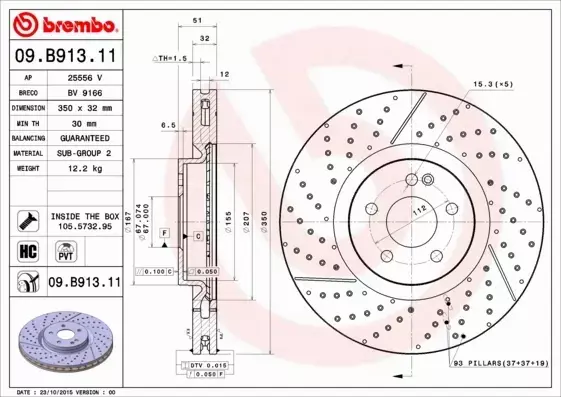 BREMBO TARCZE HAMULCOWE PRZÓD 09.B913.11 