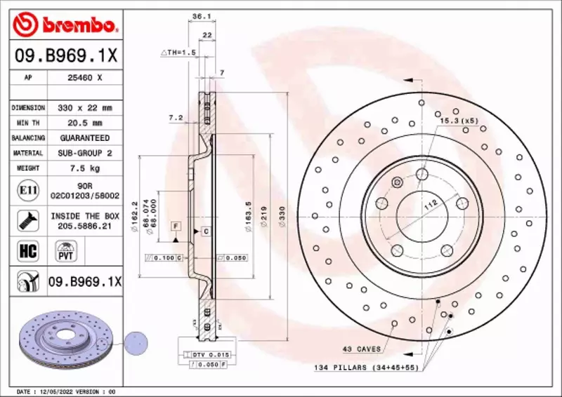 BREMBO TARCZA HAMULCOWA 09.B969.1X 