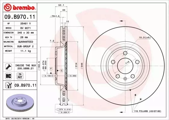 BREMBO TARCZE HAMULCOWE PRZÓD 09.B970.11 