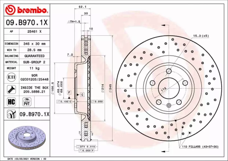 BREMBO TARCZA HAMULCOWA 09.B970.1X 