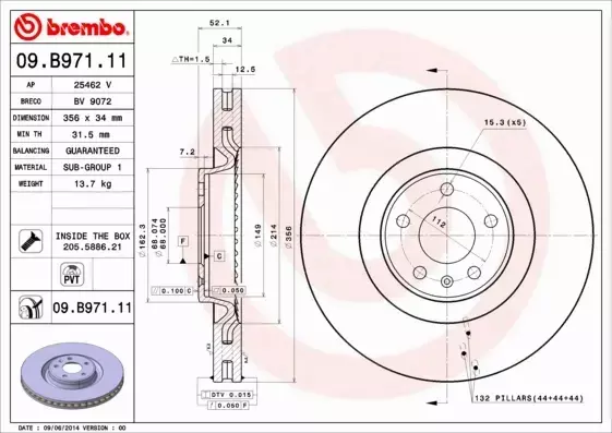 BREMBO TARCZE HAMULCOWE PRZÓD 09.B971.11 