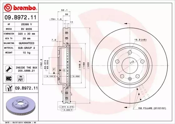 BREMBO TARCZE HAMULCOWE PRZÓD 09.B972.11 