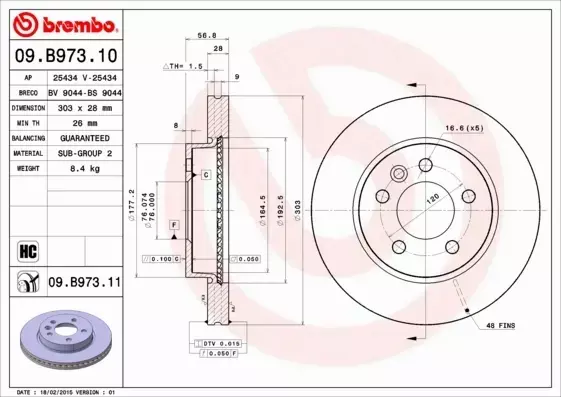 BREMBO TARCZE+KLOCKI PRZÓD VW AMAROK 2H 303MM 