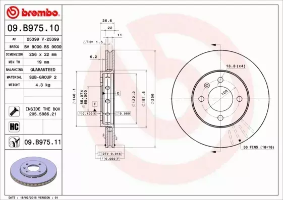 BREMBO Tarcza hamulcowa 09.B975.10 