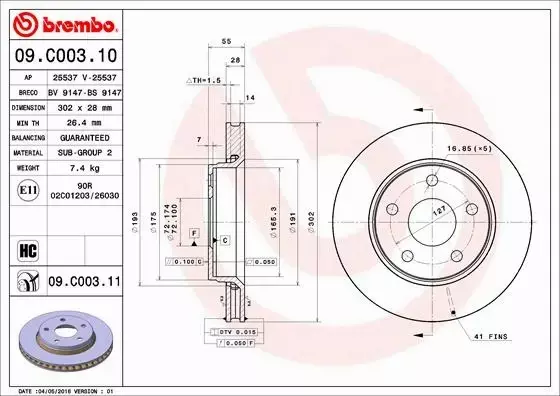 BREMBO TARCZE+KLOCKI PRZÓD JEEP WRANGLER III 302MM 