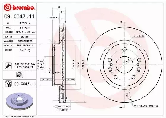 BREMBO Tarcza hamulcowa 09.C047.11 