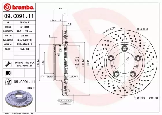 BREMBO Tarcza hamulcowa 09.C091.11 