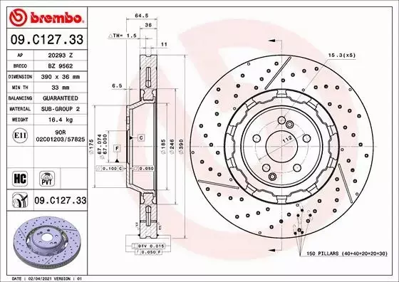 BREMBO TARCZA HAMULCOWA 09.C127.33 