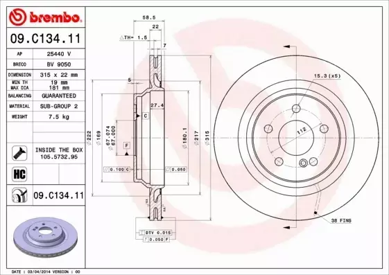 BREMBO TARCZE+KLOCKI T MERCEDES S55 AMG W220 315MM 