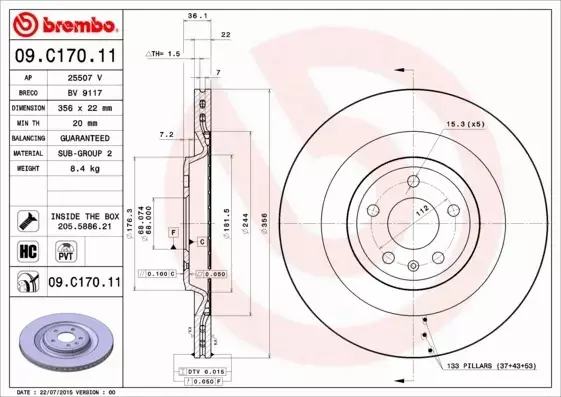 BREMBO TARCZE HAMULCOWE TYŁ 09.C170.11 