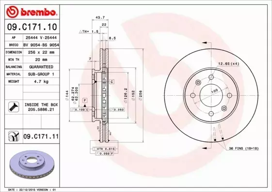 BREMBO TARCZE+KLOCKI P HYUNDAI ACCENT IV 256MM 