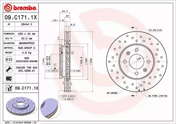 BREMBO Tarcza hamulcowa 09.C171.1X 