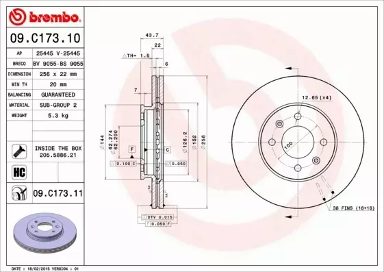 BREMBO TARCZE+KLOCKI PRZÓD KIA RIO III 256MM 14'' 