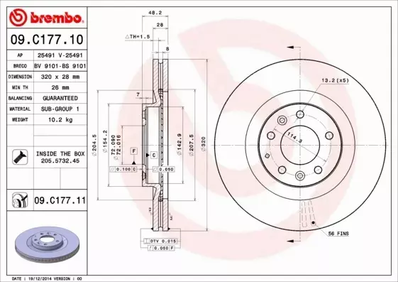 BREMBO TARCZE HAMULCOWE PRZÓD 09.C177.11 