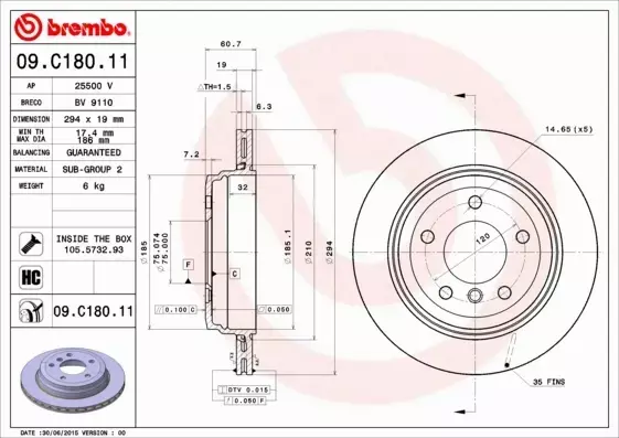 BREMBO Tarcza hamulcowa 09.C180.11 