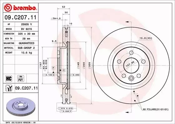 BREMBO TARCZE+KLOCKI P RANGE ROVER EVOQUE I 325MM 