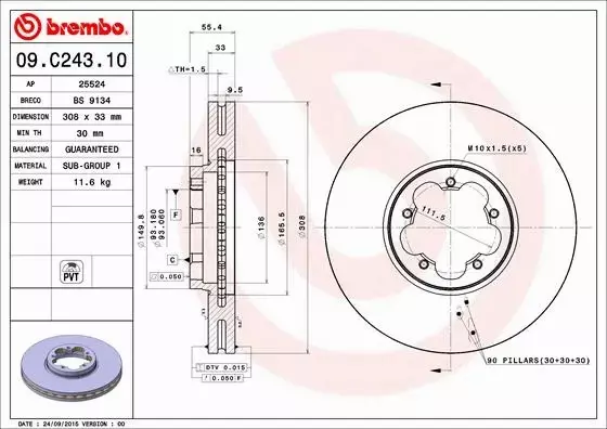 BREMBO TARCZE HAMULCOWE PRZÓD 09.C243.10 