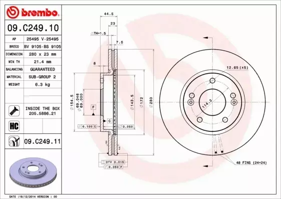 BREMBO TARCZE+KLOCKI PRZÓD HYUNDAI I30 II 280MM 