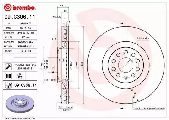 BREMBO TARCZE+KLOCKI PRZÓD AUDI A3 S3 8V 340MM 