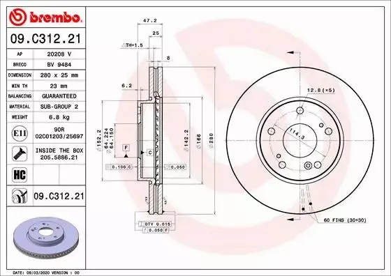 BREMBO TARCZE+KLOCKI PRZÓD HONDA CIVIC X 280MM 