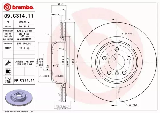 BREMBO TARCZE+KLOCKI TYŁ BMW 5 GT F07 370MM 