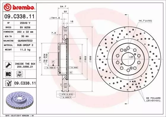 BREMBO Tarcza hamulcowa 09.C338.11 