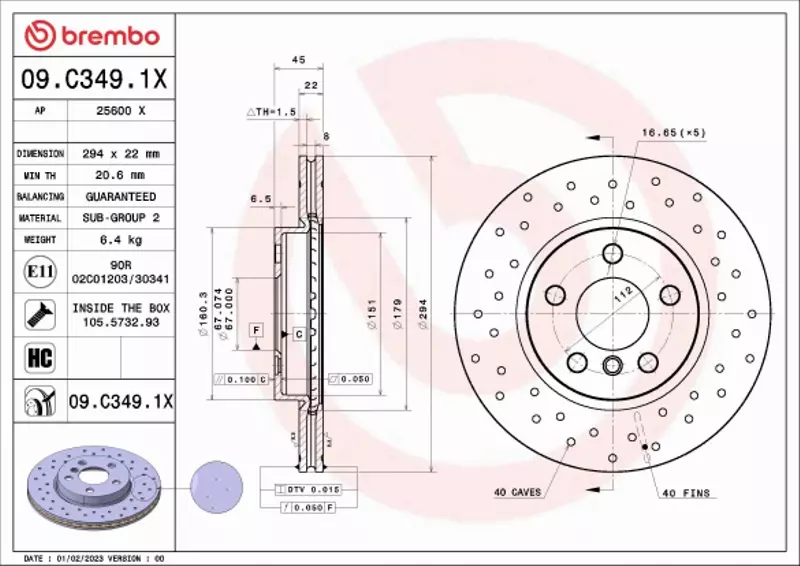 BREMBO TARCZA HAMULCOWA 09.C349.1X 