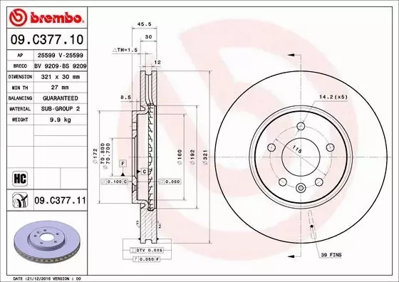 BREMBO TARCZE+KLOCKI PRZÓD OPEL ASTRA J 321MM 