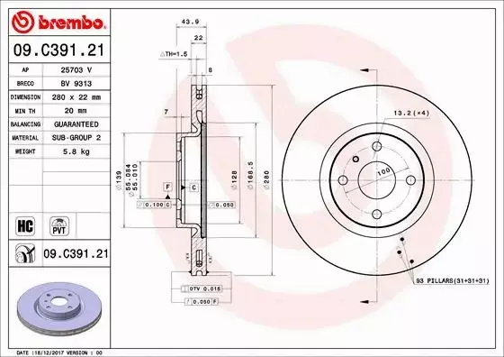 BREMBO TARCZE+KLOCKI PRZÓD MAZDA MX-5 ND 280MM 