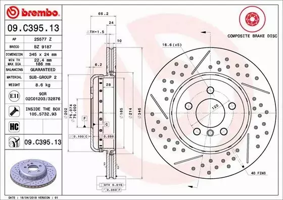 BREMBO TARCZE HAMULCOWE TYŁ 09.C395.13 