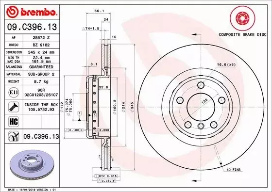 BREMBO TARCZE HAMULCOWE TYŁ 09.C396.13 