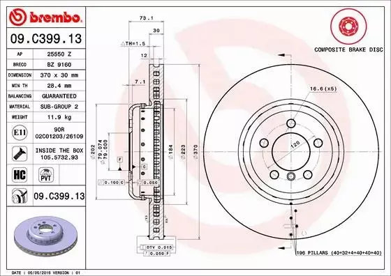 BREMBO TARCZE HAMULCOWE PRZÓD 09.C399.13 