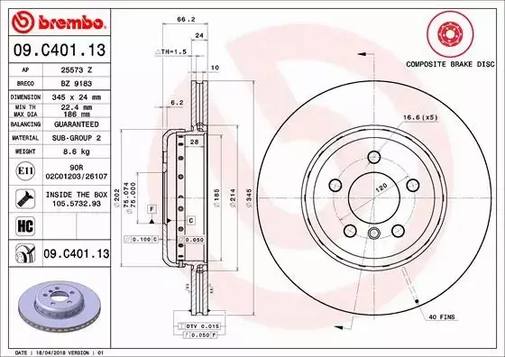 BREMBO TARCZE HAMULCOWE TYŁ 09.C401.13 