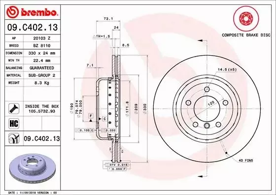 BREMBO Tarcza hamulcowa 09.C402.13 