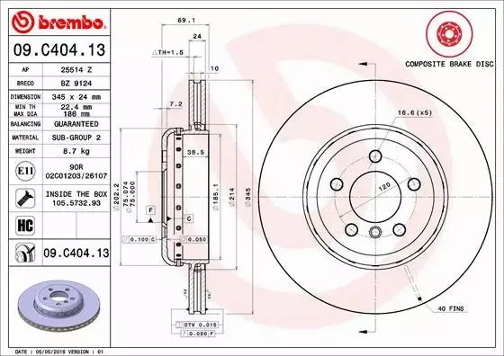 BREMBO TARCZE HAMULCOWE TYŁ 09.C404.13 