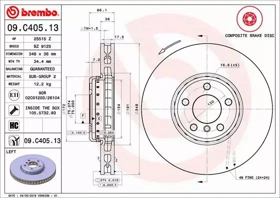 BREMBO Tarcza hamulcowa 09.C405.13 