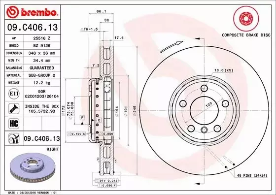 BREMBO Tarcza hamulcowa 09.C406.13 